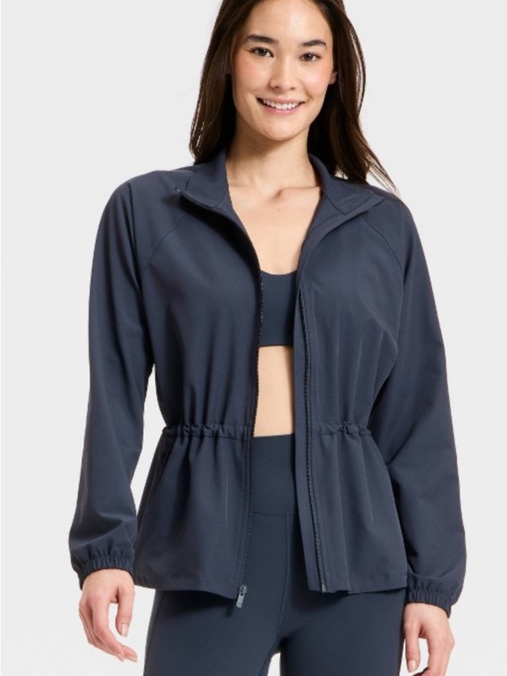 all in motion Women's Dark Blue Zip-Front Peplum Jacket